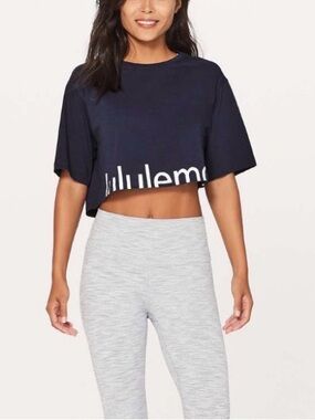 lululemon athletica Navy Cropped Logo Tee